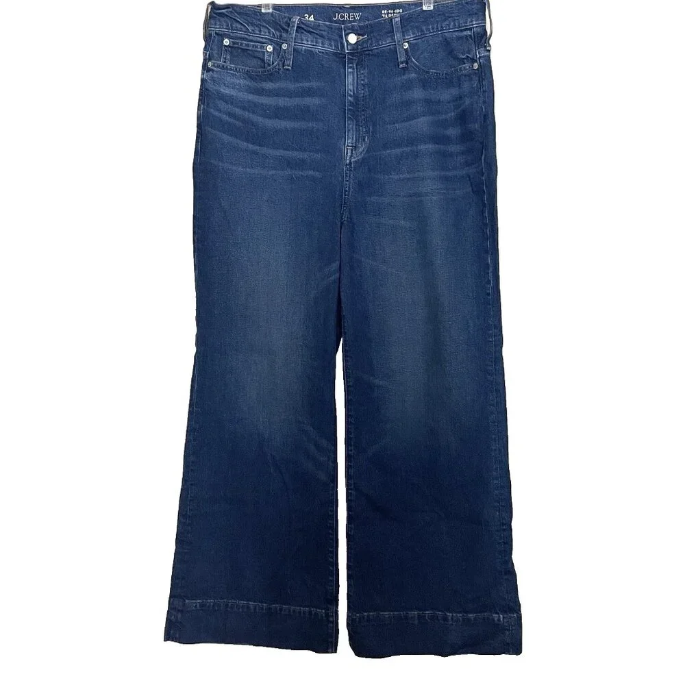J. Crew Denim Trouser 1996 Semi-Stretch Resin Rinse Wide Leg Jeans Size 34 CC566